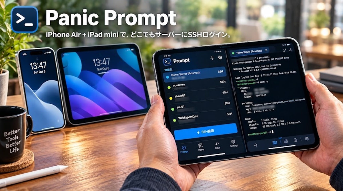 iPhone DuoのPromptでサーバにSSHログインしているイメージ